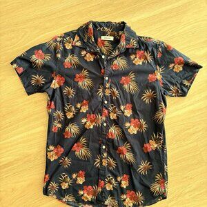 Jack & Jones Men's Hawaiian Tropical Hibiscus Print Short Sleeve Shirt - L, Navy